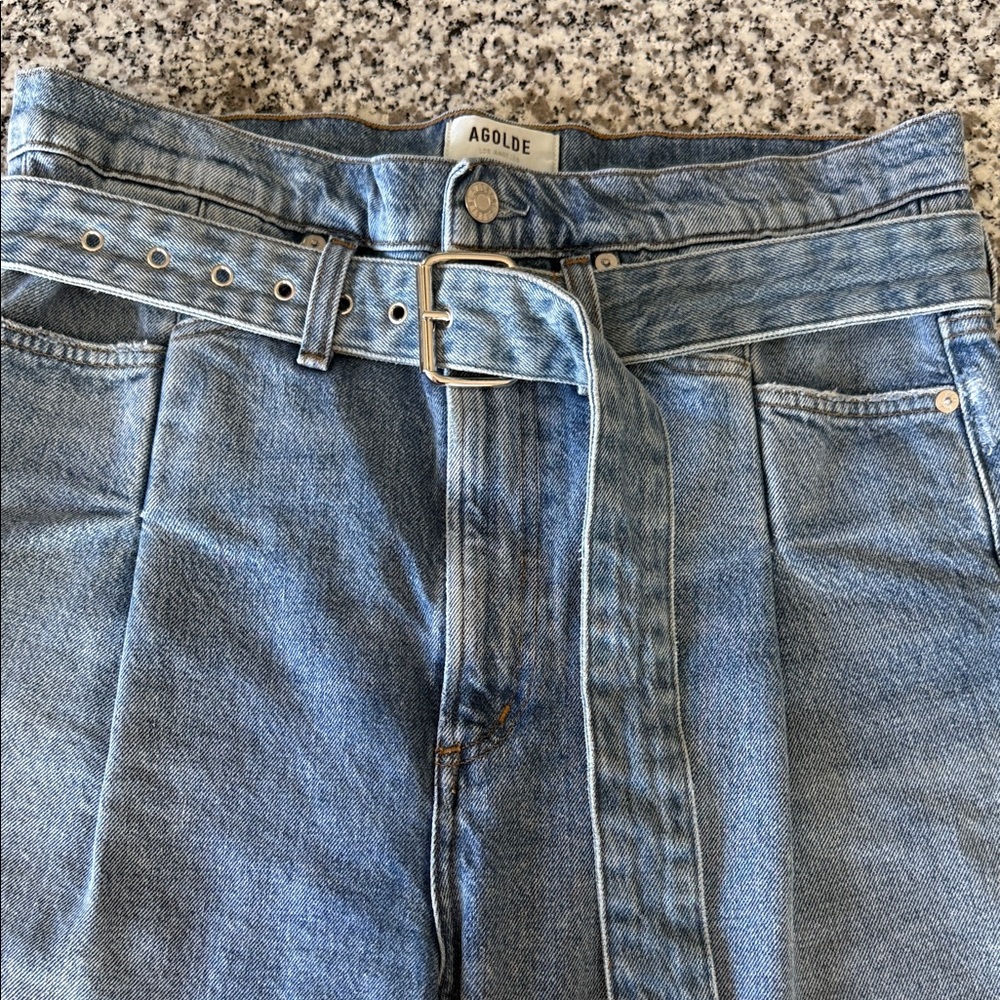 Agolde 90’s Reworked Paper-bag Belted High Waist Denim Shorts Light Wash Sz 27 - Picture 11 of 12